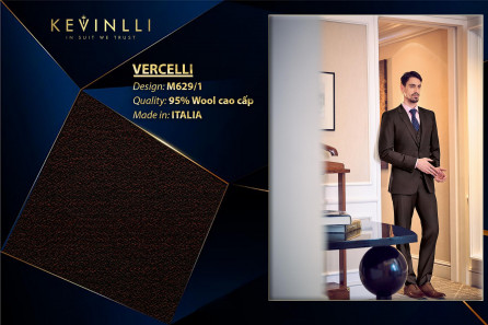 M629/1 Vercelli CVM - Vải Suit 95% Wool - Đen đỏ Trơn